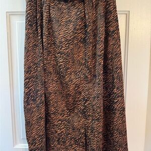 Zara Animal Print Midi Skirt Medium Brown Black Flowy Satin Look High Waist